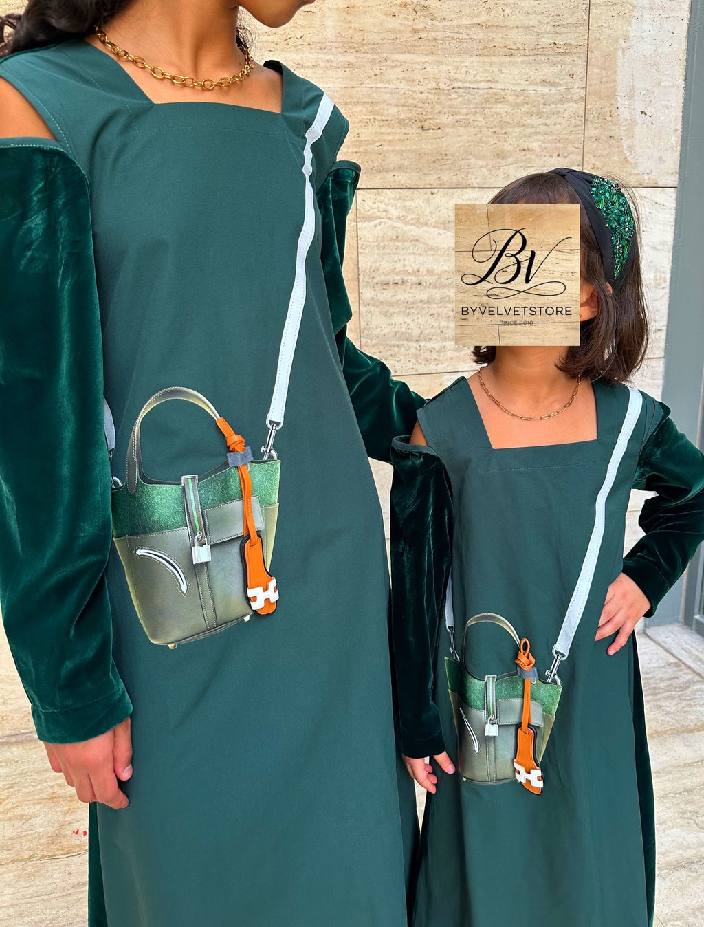 Off shoulder green velvet kaftan