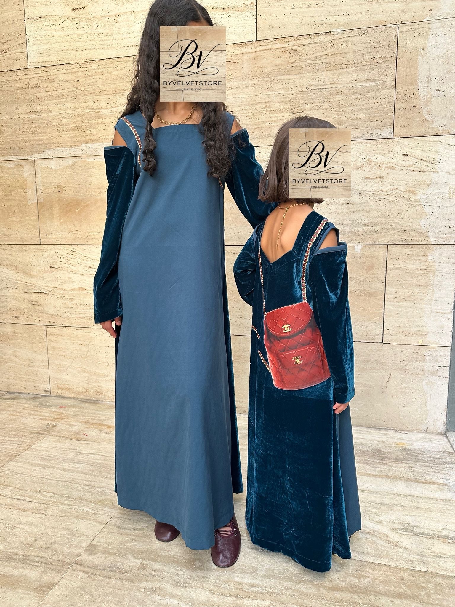 Off shoulder velvet blue kaftan