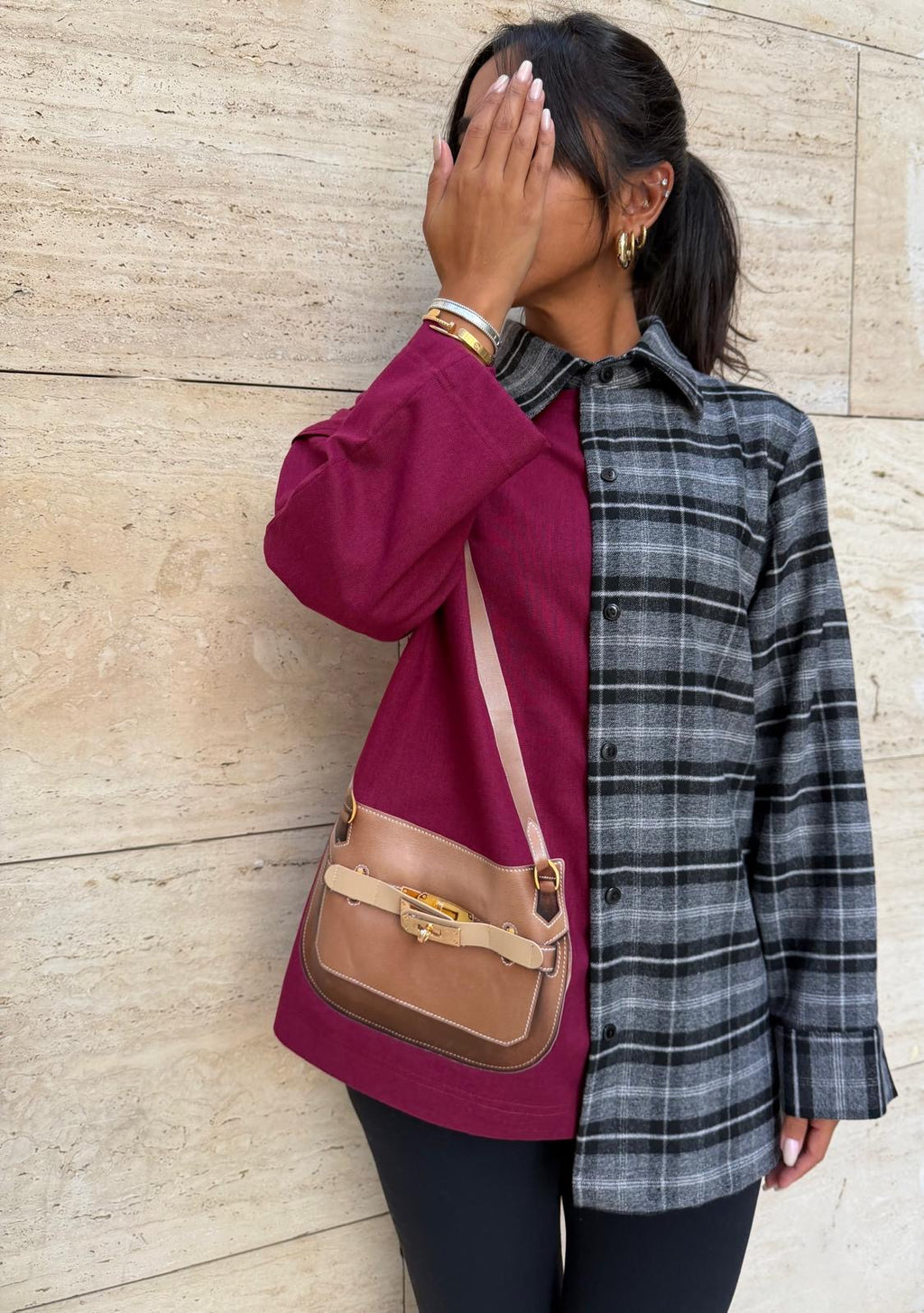 Black checked Fashionable elegant two color top