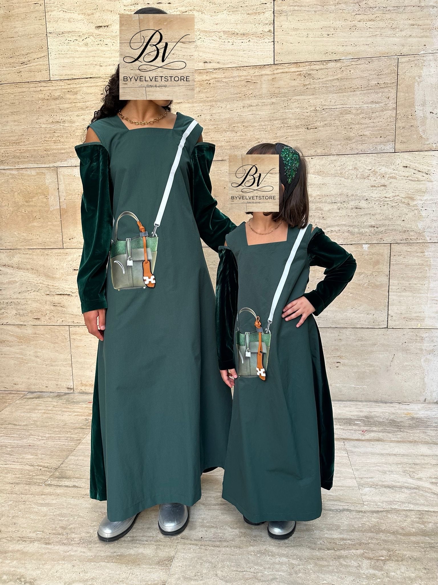Off shoulder green velvet kaftan