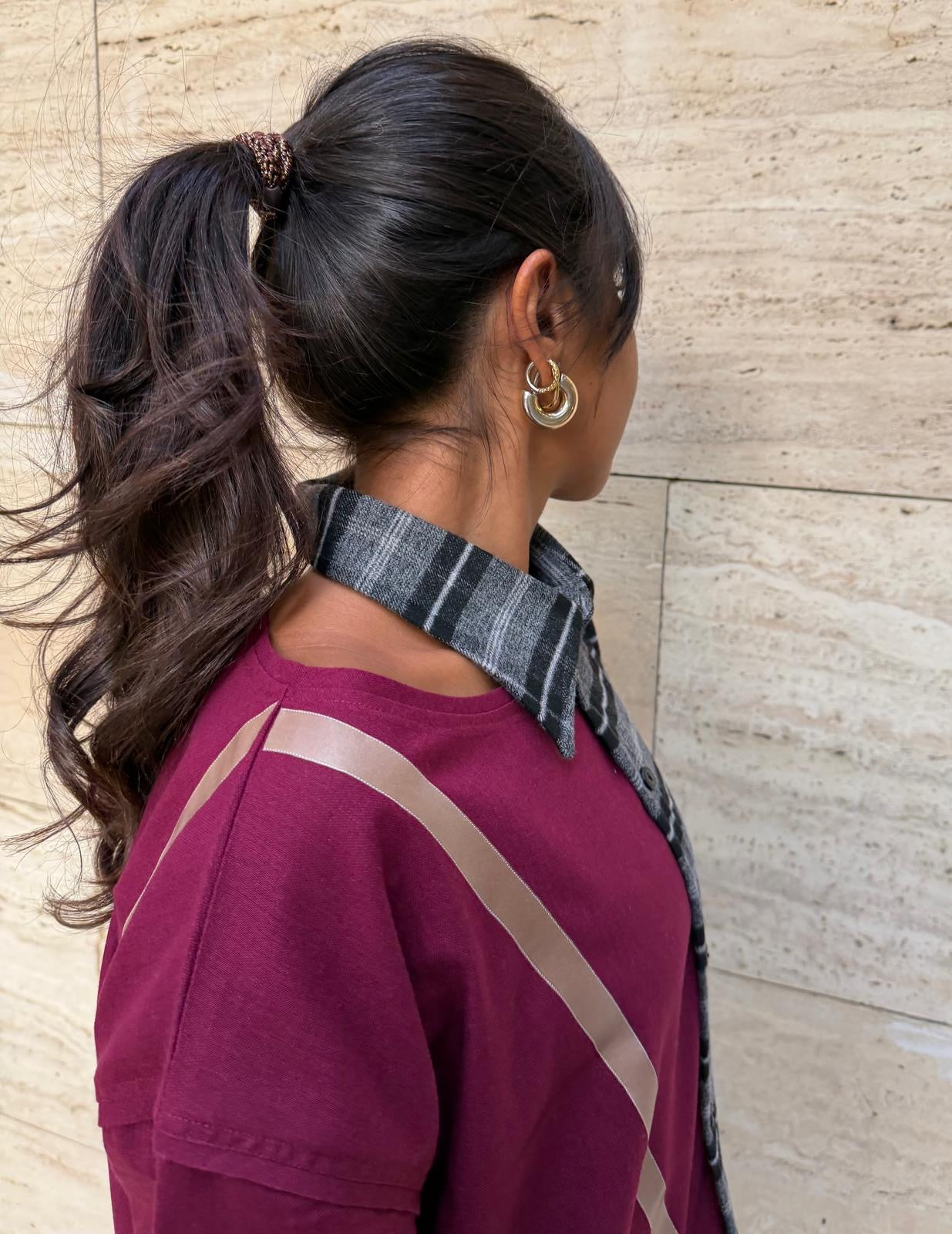 Black checked Fashionable elegant two color top