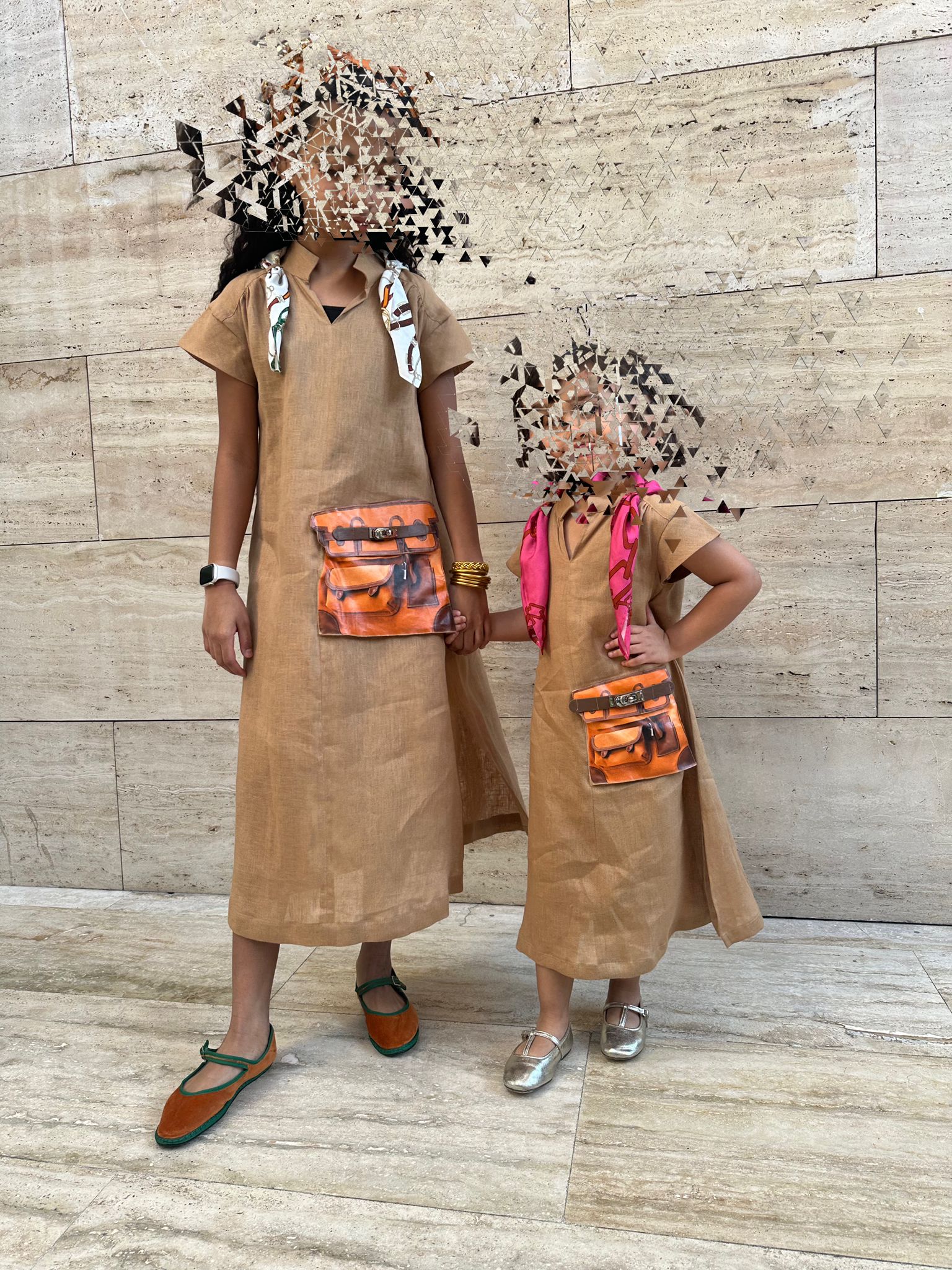 Linen camel Dress with scarf