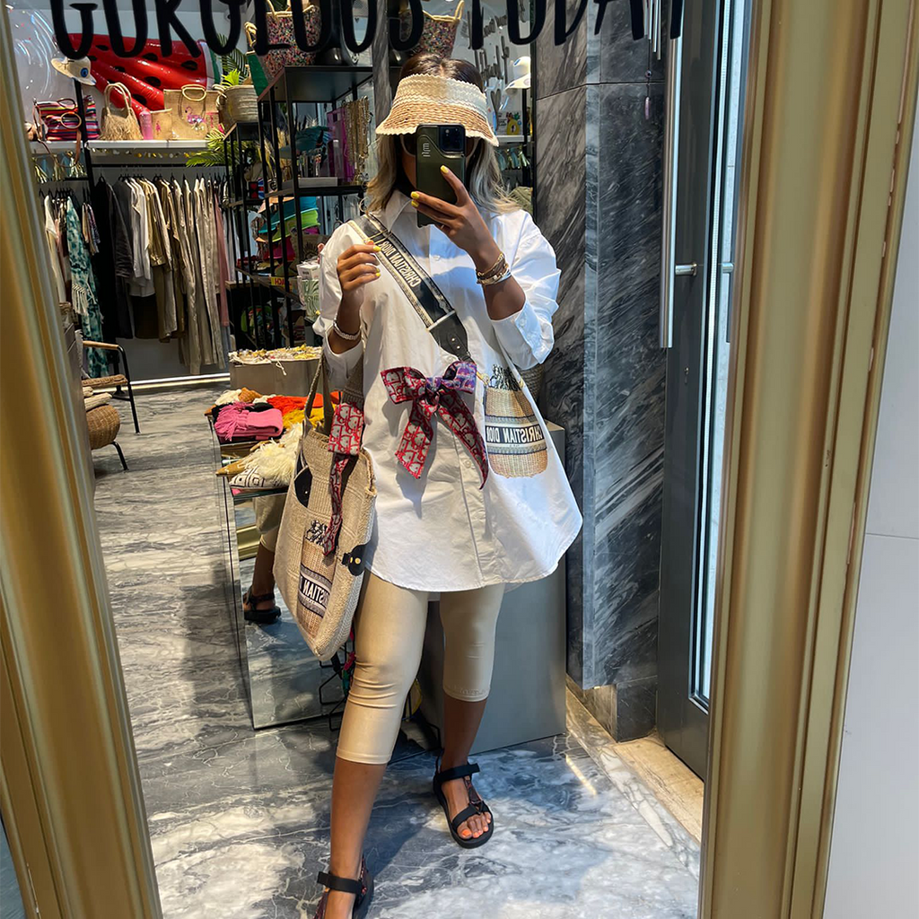 Fancy Basket bag white shirt