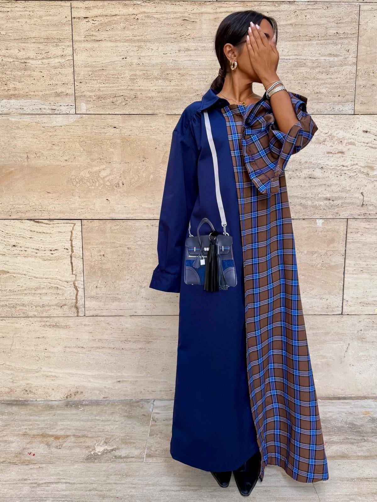 Best Seller 2026 Elegant Ramadan Off shoulder Navy Kaftan 3