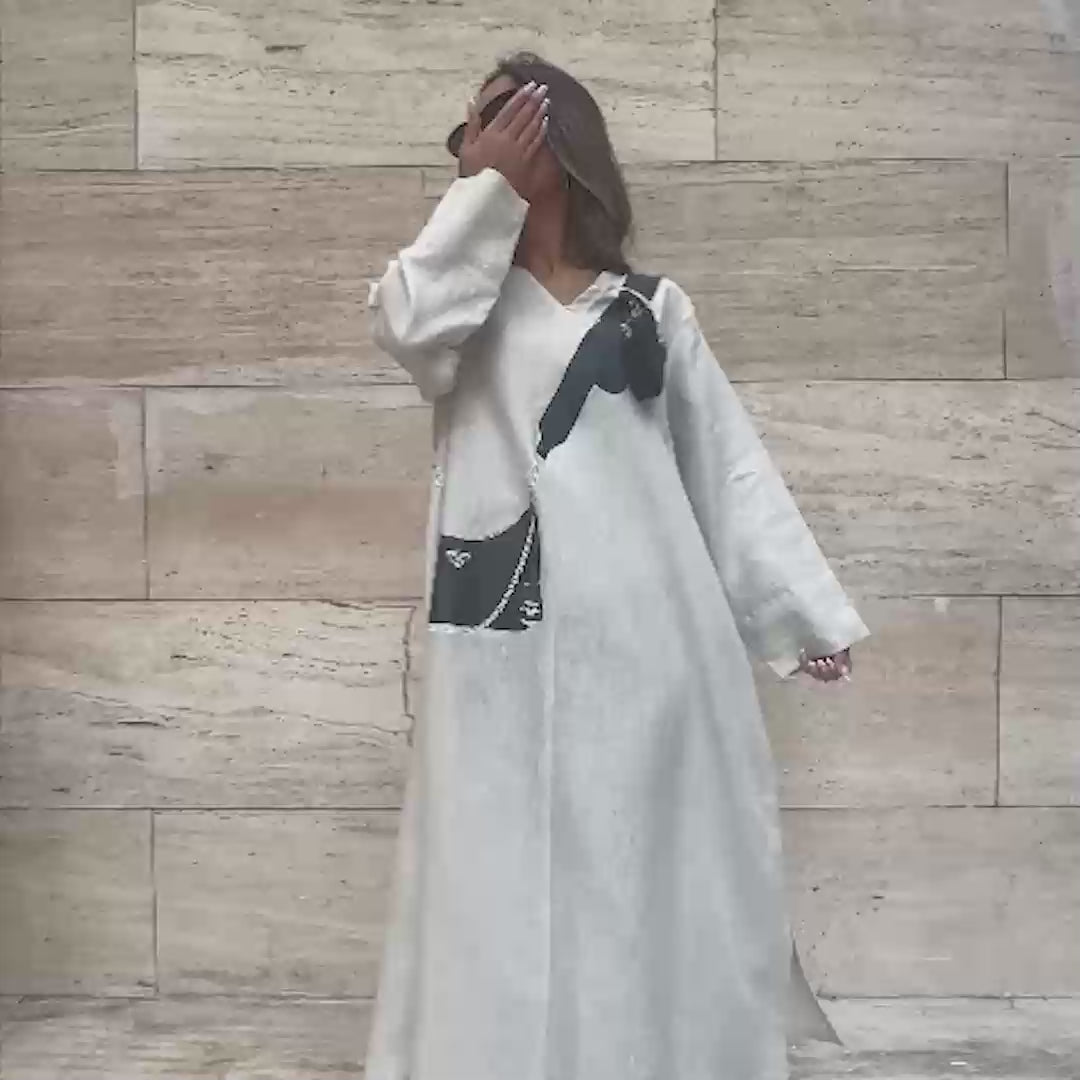 Stylish long sleeves dress with black bag print