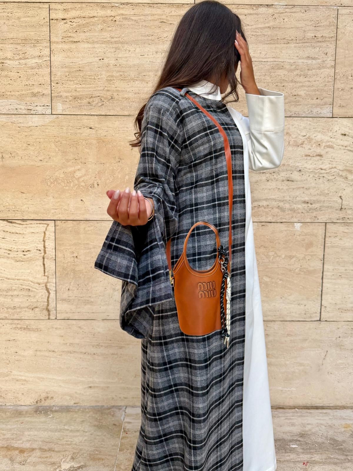 Best Seller 2026 Elegant Ramadan Checked Gray Kaftan 5