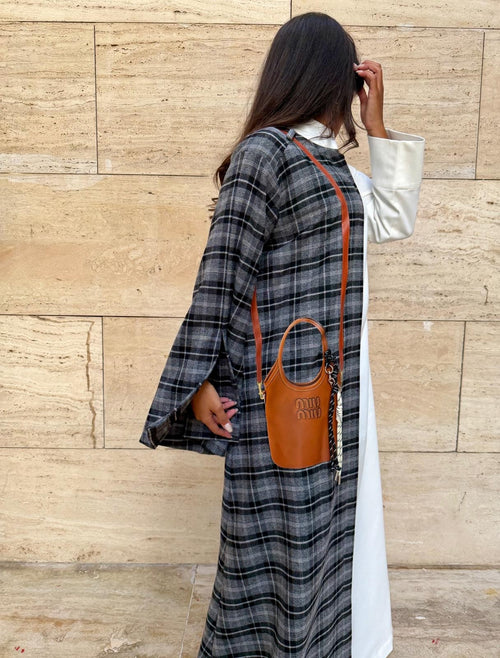 Best Seller 2026 Elegant Ramadan Checked Gray Kaftan 5