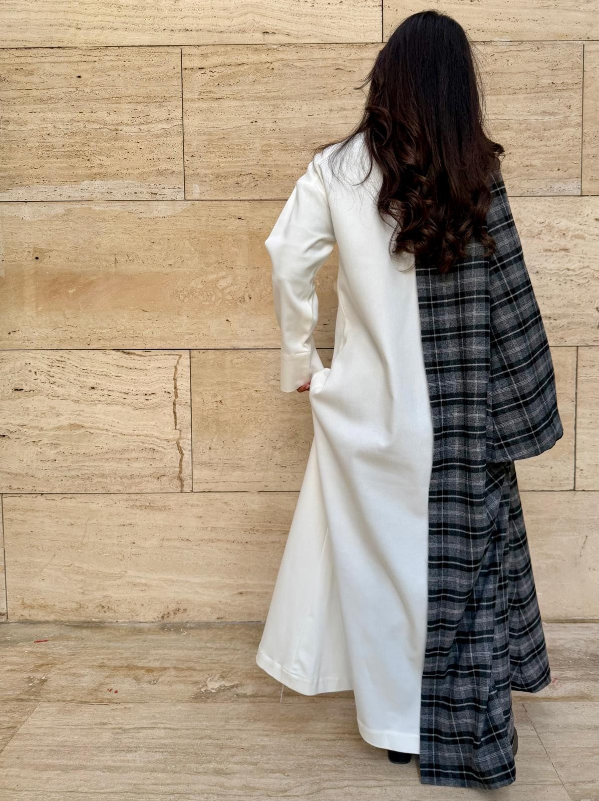 Best Seller 2026 Elegant Ramadan Checked Gray Kaftan 5