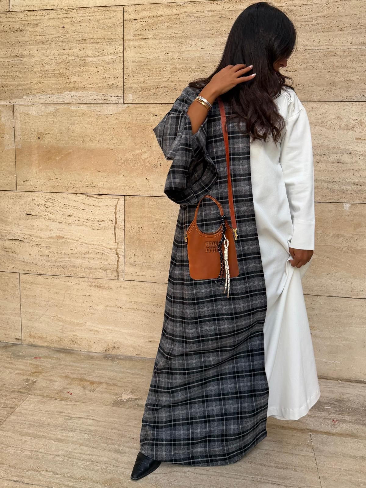 Best Seller 2026 Elegant Ramadan Checked Gray Kaftan 5